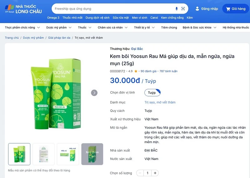 Kem Yoosun Rau má nhà thuốc Long Châu