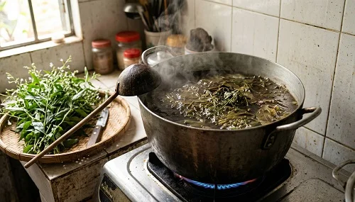 Tắm bằng nước lá xuyên tâm liên