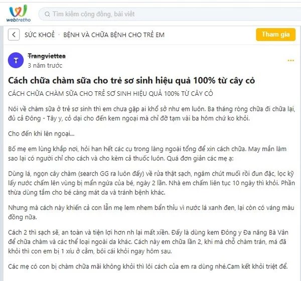 Cách chữa chàm sữa ở trẻ sơ sinh webtretho