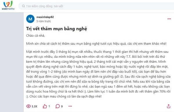 Cách trị thâm mụn bằng nghệ tươi Webtretho