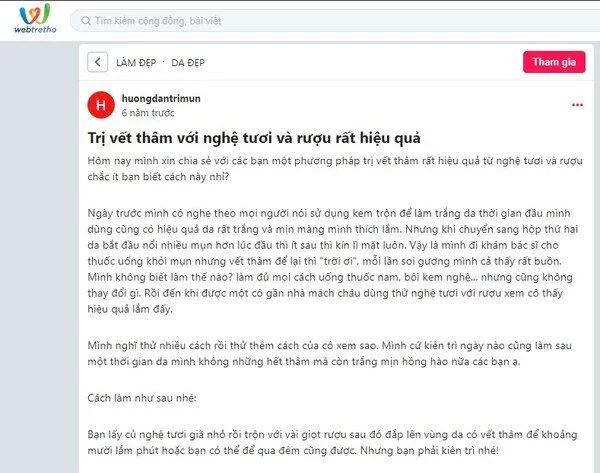 cách trị thâm mụn bằng nghệ webtretho